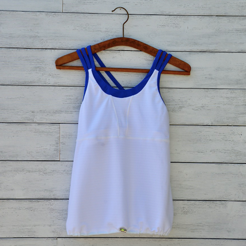 Sarah tank - white w/royal blue straps