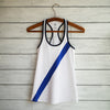 Practice tank - white w/blue diagonal stripes