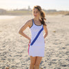 Practice tank - white w/blue diagonal stripes